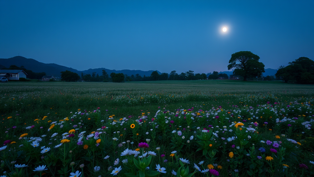 Boa Noite: Cultivando a Tranquilidade Interior para um Descanso Reparador 1 Céu estrelado sobre campo florido